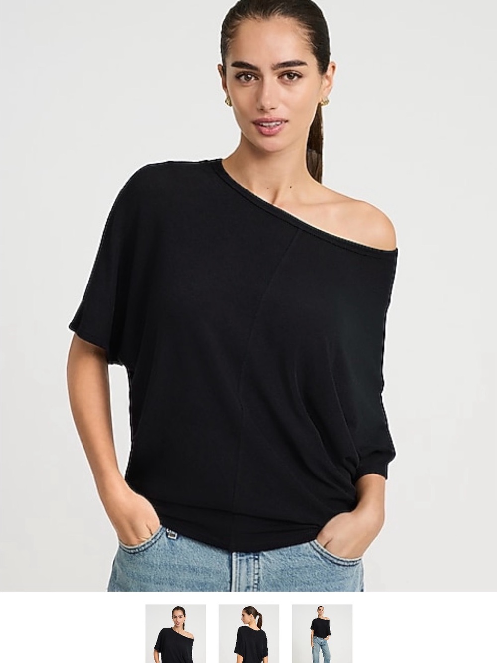 Express Black Off-Shoulder Short Sleeve Knit Top